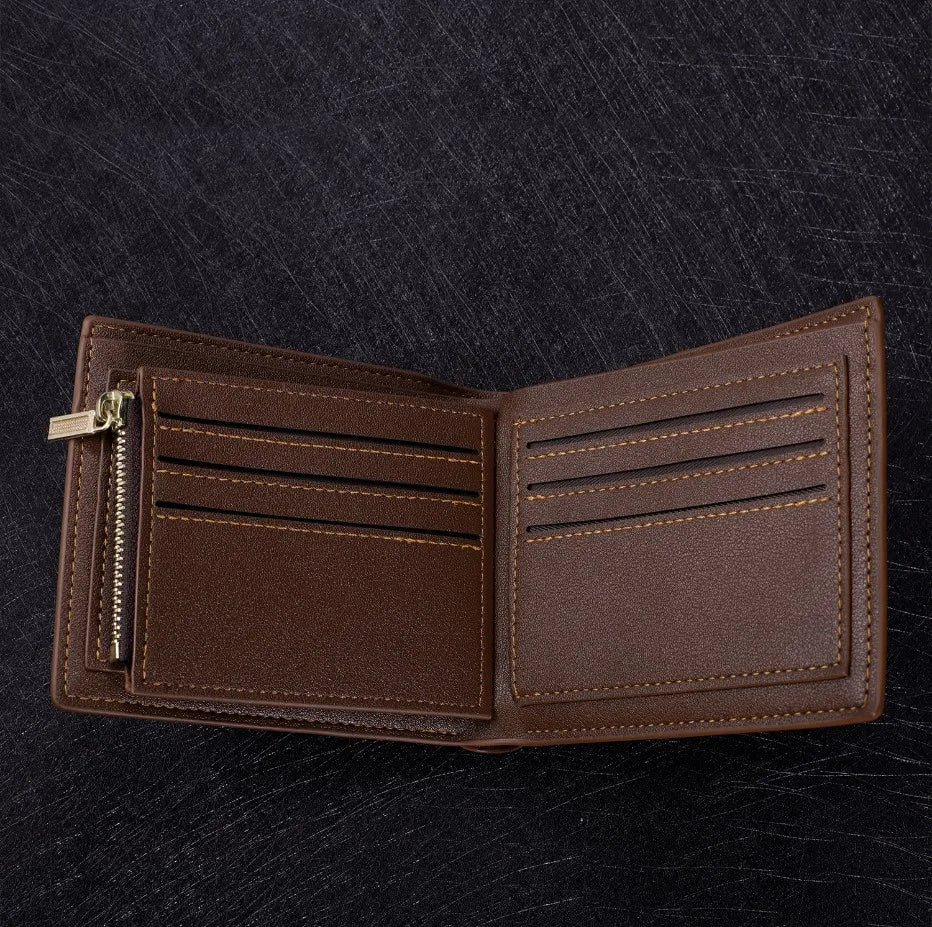 Men’s Ultra-Thin Business Bi-Fold Leather Wallet with Zipper and Card Holder