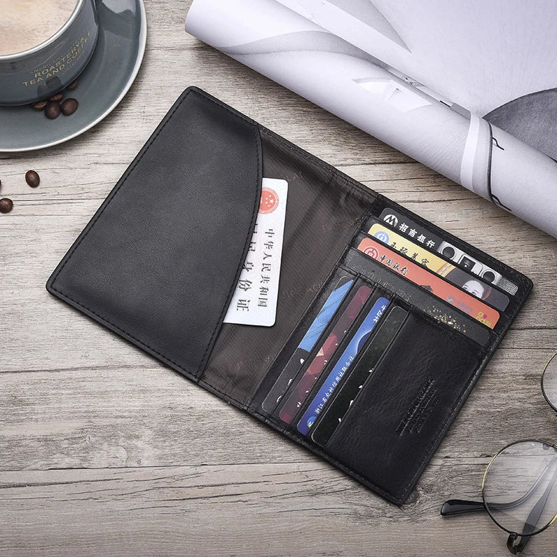 Slim Leather Passport and Card Holder and Cover ID Wallet - Genuine Cow Leather, Vintage Style