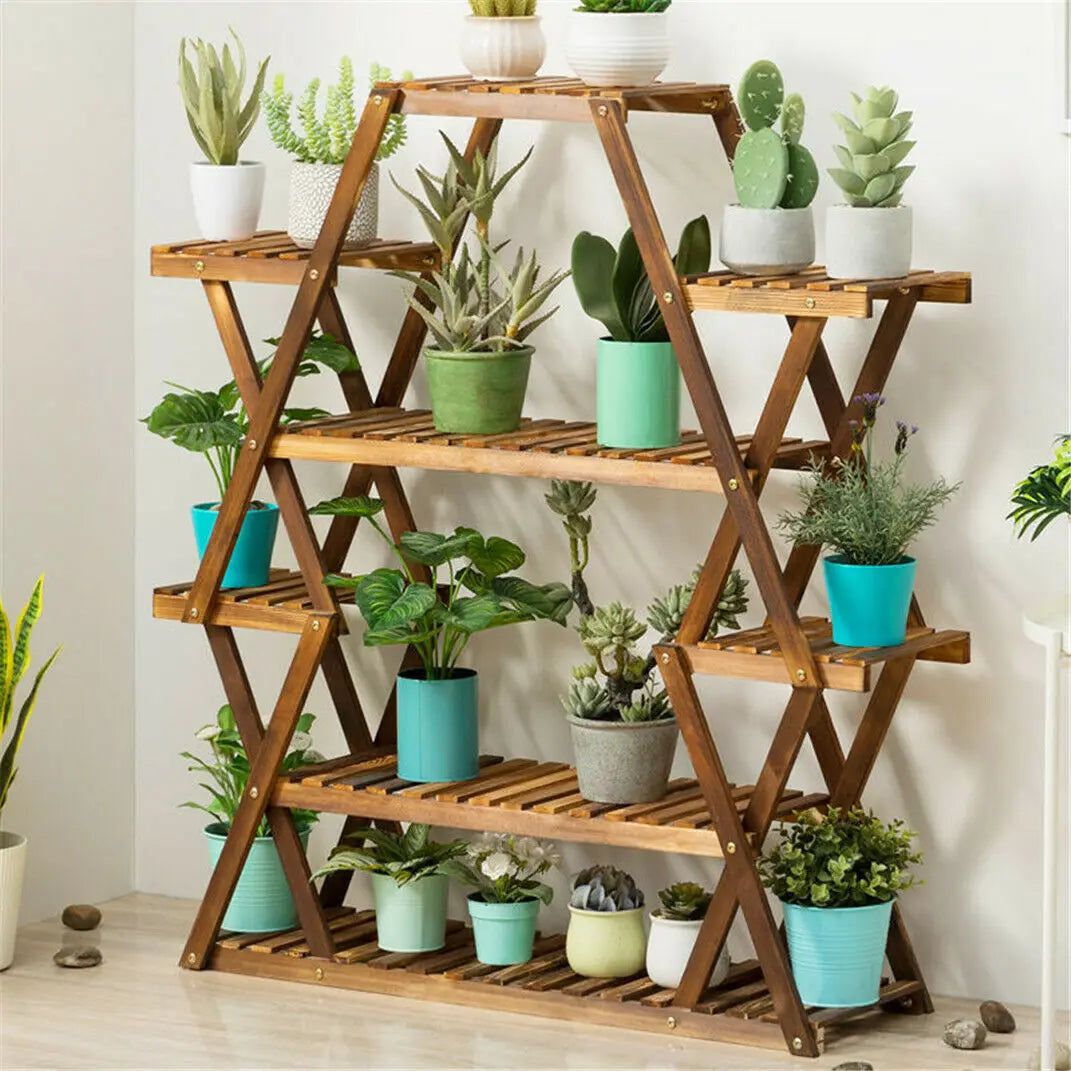 8-Tier Large Wooden Plant Stand for Patio, Porch, Balcony, and Indoor Use