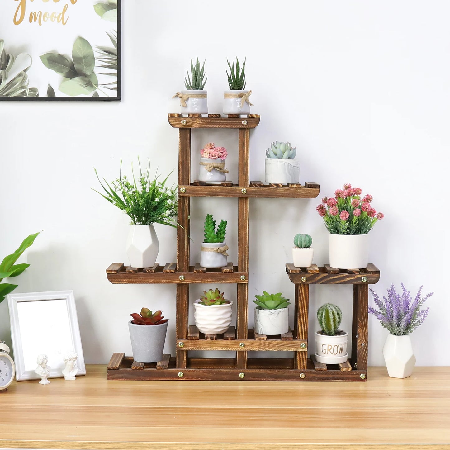 Multi-Tiered Plant Stand - 6-Tier Pine Wood Succulent Pots Display Rack