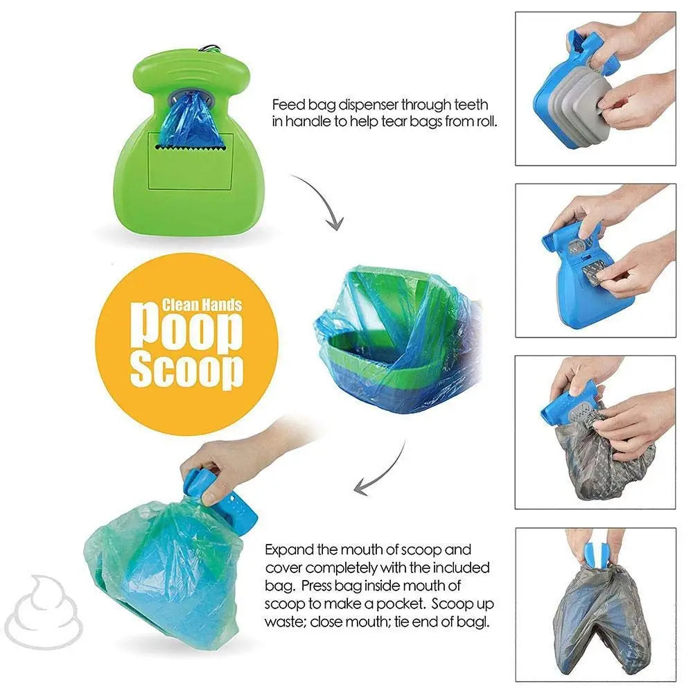 Travel Foldable Dog Poop Bag Dispenser & Pooper Scooper with Waste Bags