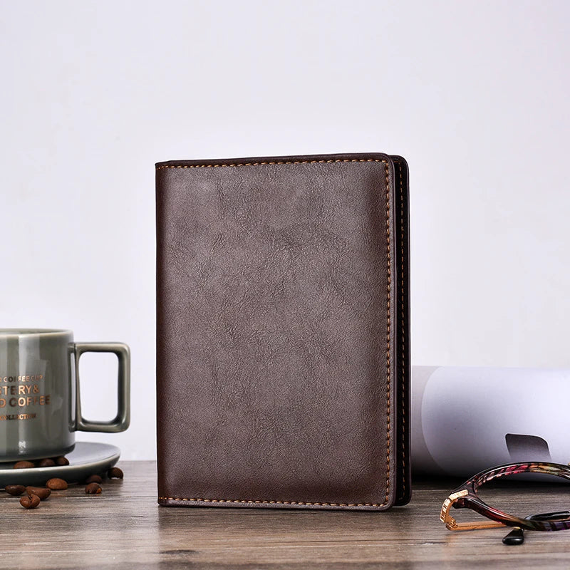 Slim Leather Passport and Card Holder and Cover ID Wallet - Genuine Cow Leather, Vintage Style