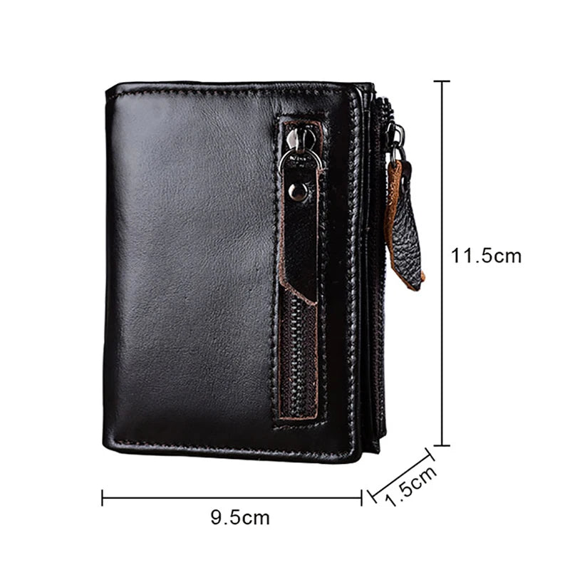 Slim Genuine Leather Credit Card Holder ID Wallet with Zipper, Vintage Style