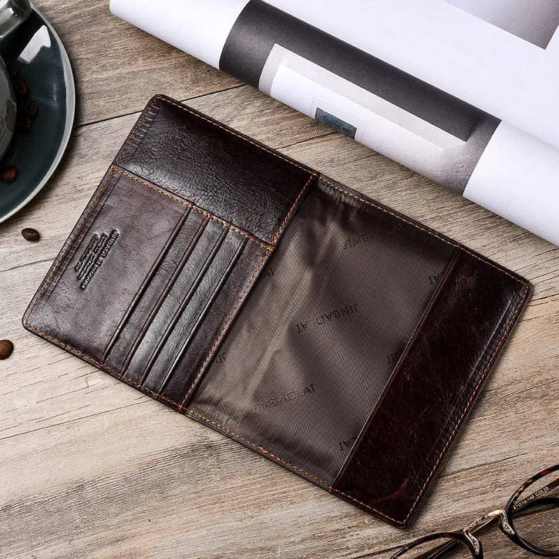 Slim Leather Passport and Card Holder and Cover ID Wallet - Genuine Cow Leather, Vintage Style