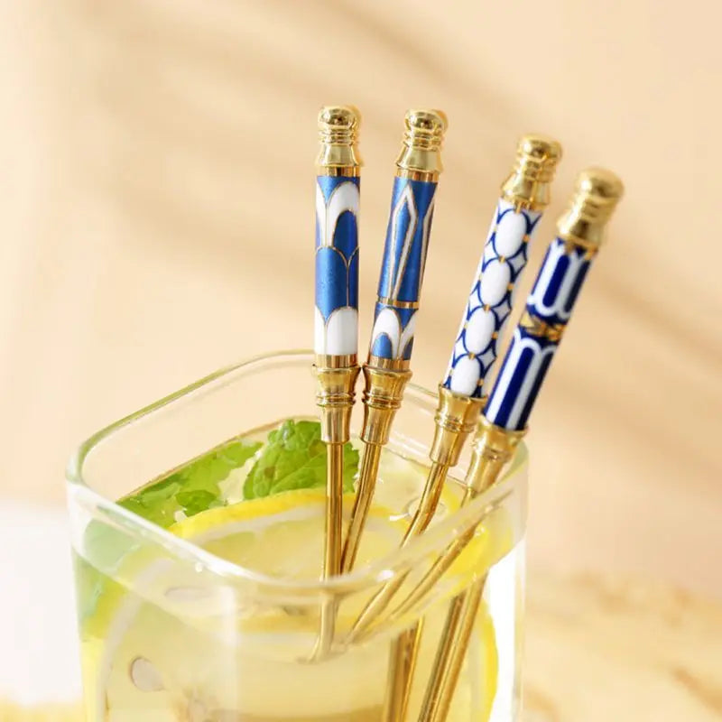 Gold-Plated Stainless Steel Stirring Rod with Ceramic Handle - Coffee & Cocktail