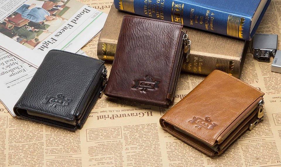 100% Genuine Leather RFID Men’s Wallet with Zipper, Large Capacity Coin Purse and Card Holder