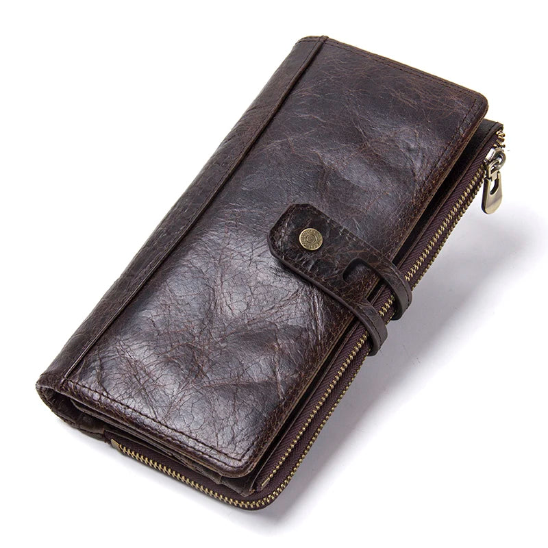 Unisex Genuine Leather Long Wallet RFID Clutch Organizer with Coin & Card Holder