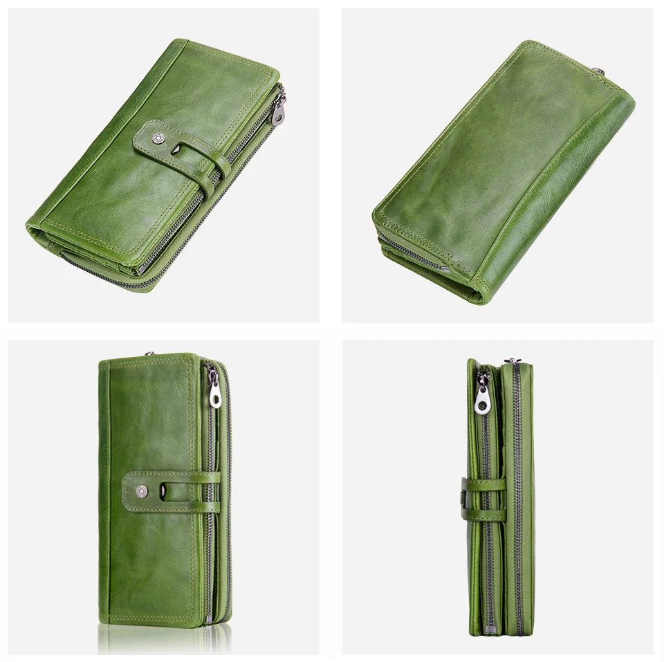 Unisex Genuine Leather Long Wallet RFID Clutch Organizer with Coin & Card Holder