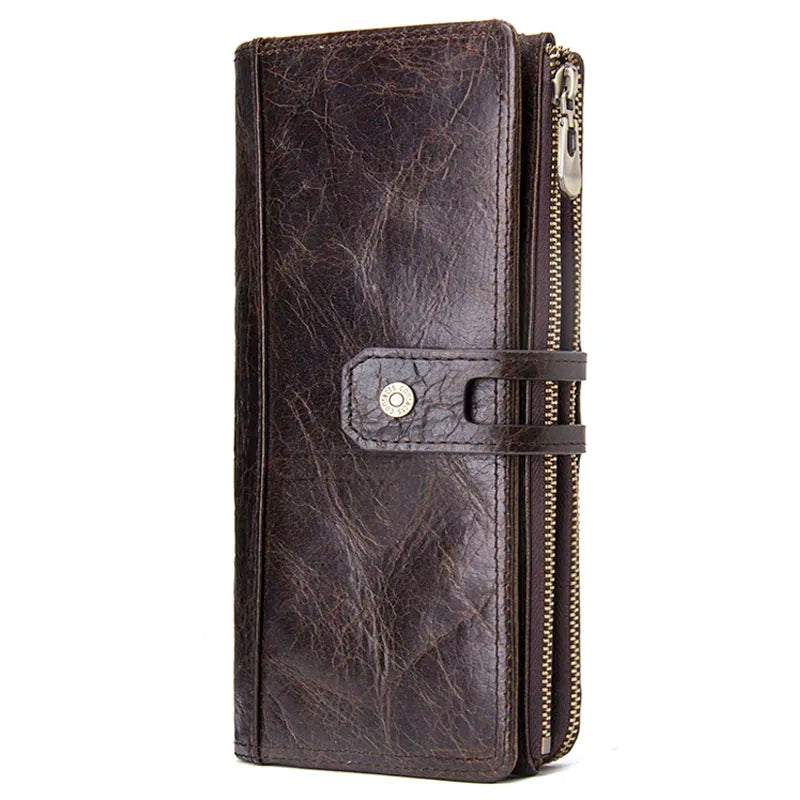 Unisex Genuine Leather Long Wallet RFID Clutch Organizer with Coin & Card Holder