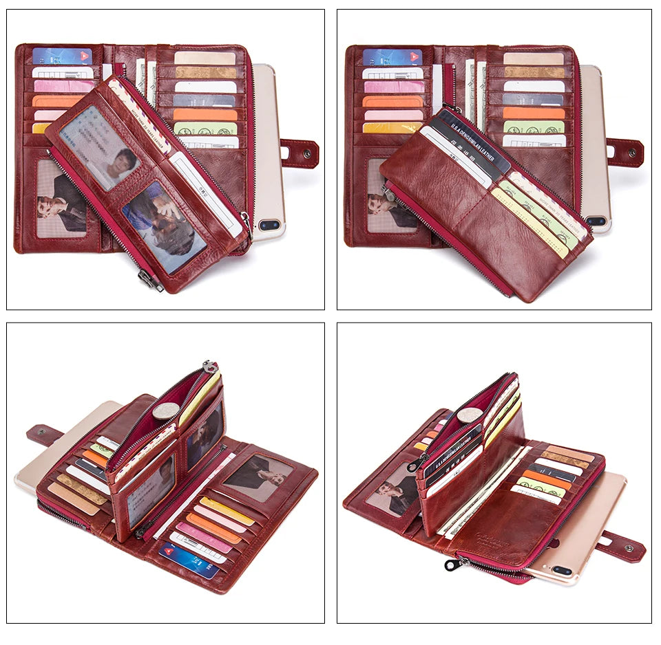 Unisex Genuine Leather Long Wallet RFID Clutch Organizer with Coin & Card Holder