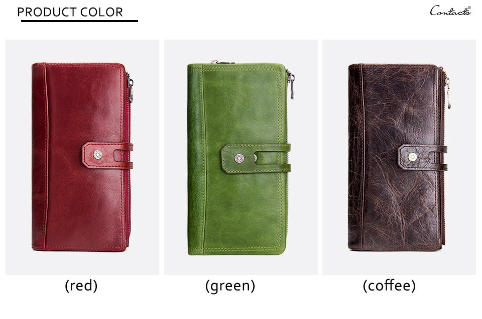 Unisex Genuine Leather Long Wallet RFID Clutch Organizer with Coin & Card Holder