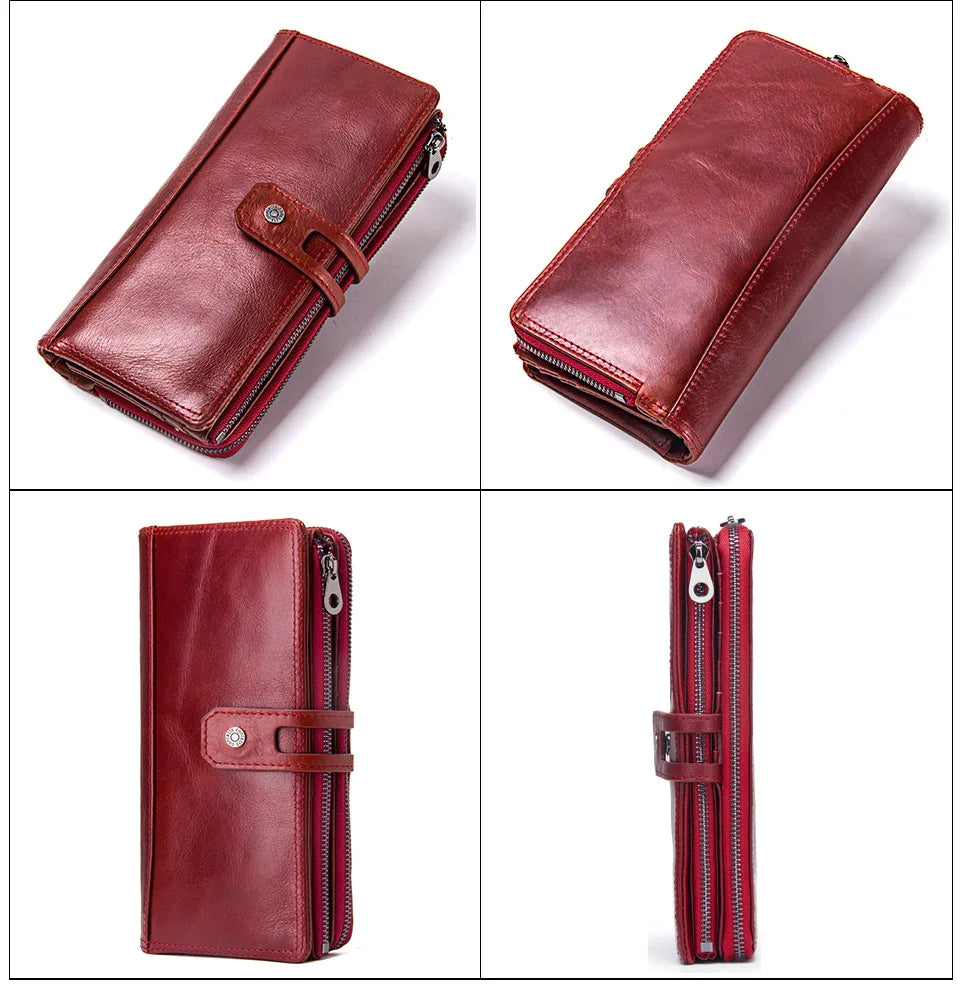 Unisex Genuine Leather Long Wallet RFID Clutch Organizer with Coin & Card Holder