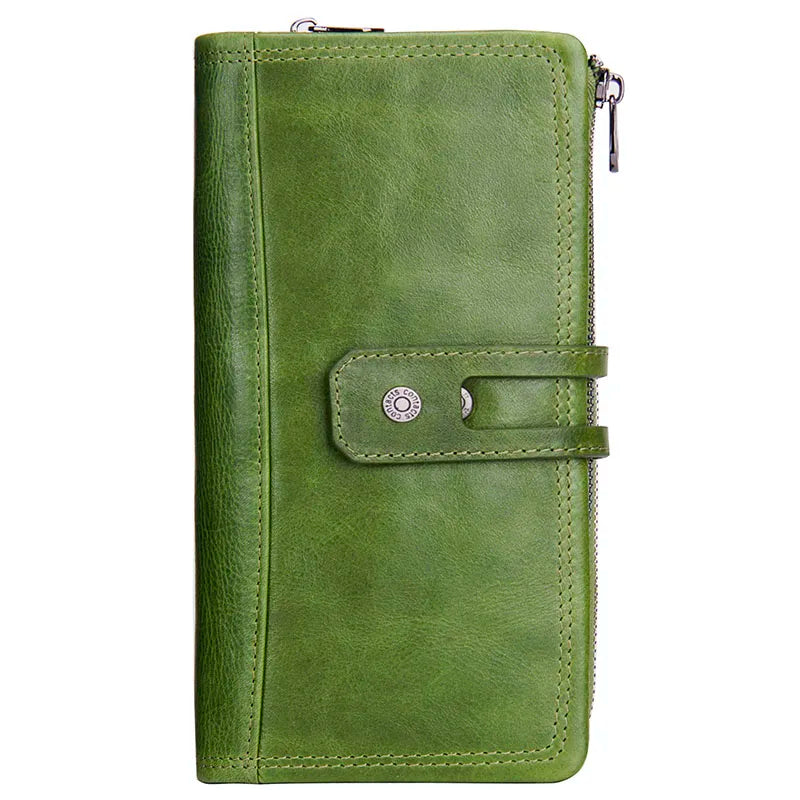 Unisex Genuine Leather Long Wallet RFID Clutch Organizer with Coin & Card Holder