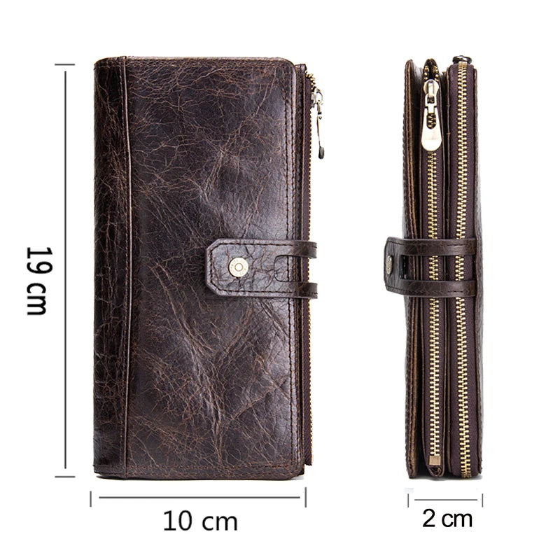 Unisex Genuine Leather Long Wallet RFID Clutch Organizer with Coin & Card Holder