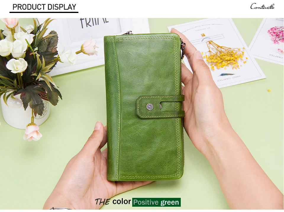 Unisex Genuine Leather Long Wallet RFID Clutch Organizer with Coin & Card Holder