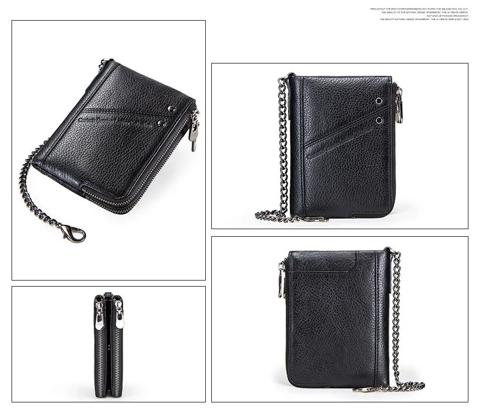 Men's Genuine Leather RFID Wallet - Short Zipper Coin Purse & Card Holder