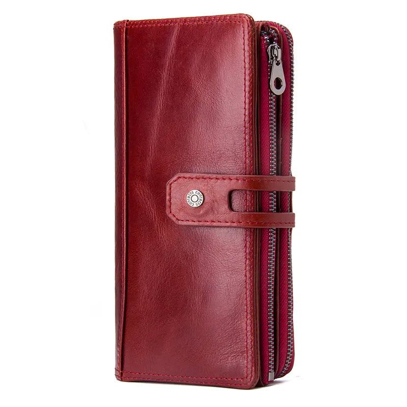 Unisex Genuine Leather Long Wallet RFID Clutch Organizer with Coin & Card Holder