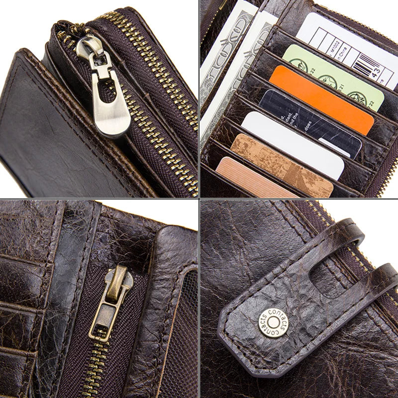 Unisex Genuine Leather Long Wallet RFID Clutch Organizer with Coin & Card Holder