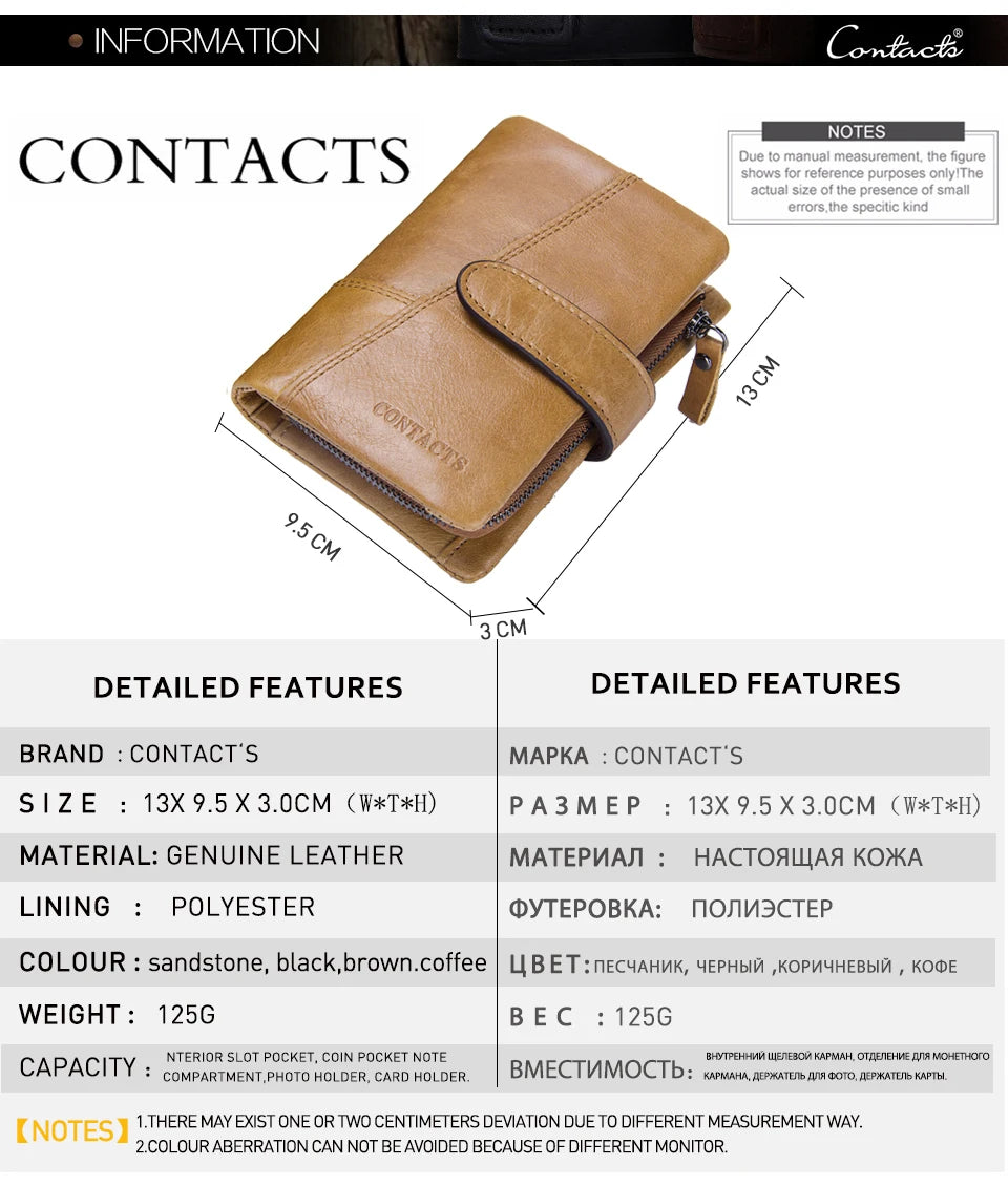 100% Genuine Leather Men's Wallet with Coin Pouch, Card Holder, and Zipper Closure