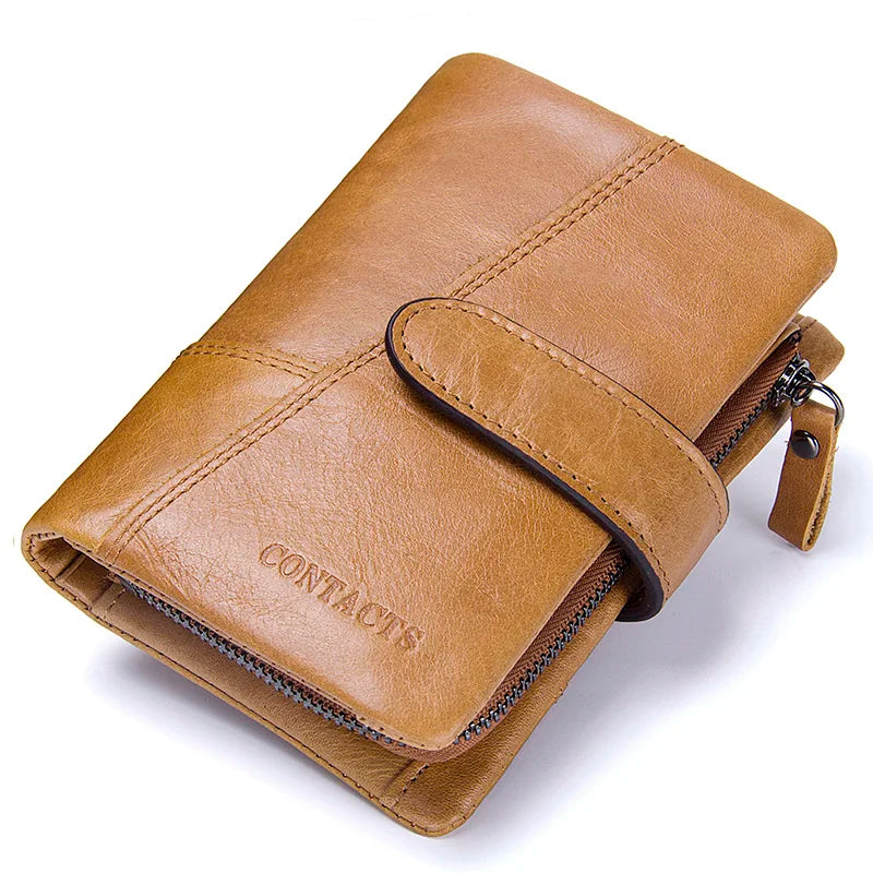 100% Genuine Leather Men's Wallet with Coin Pouch, Card Holder, and Zipper Closure