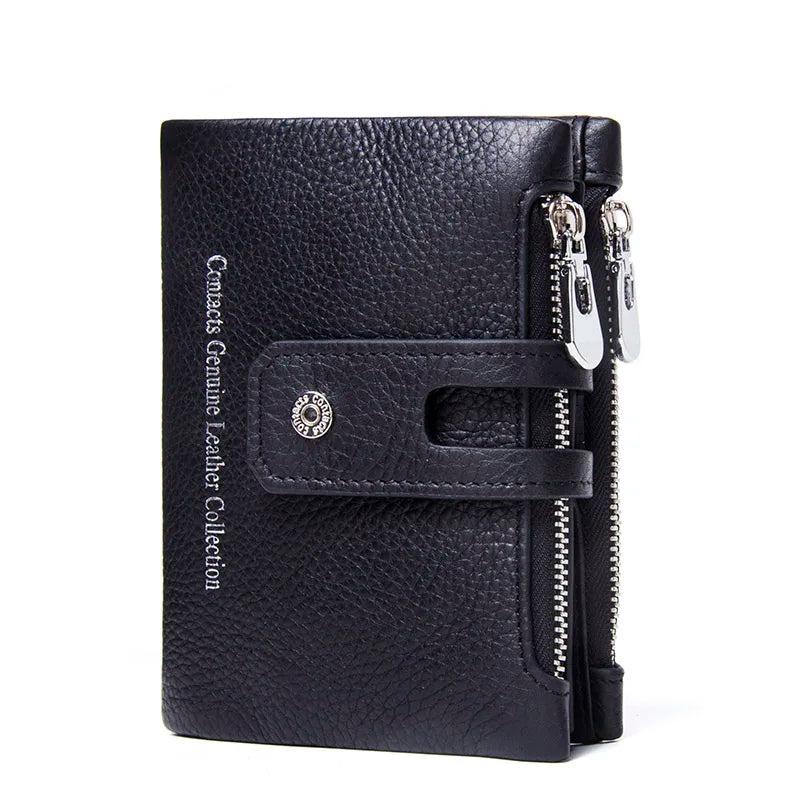 Men's Genuine Leather Small Zipper Wallet - RFID Coin Purse & Card Holder