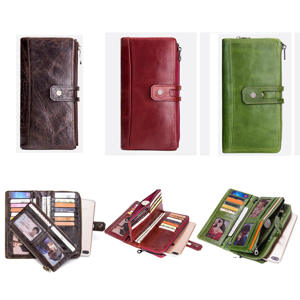 Unisex Genuine Leather Long Wallet RFID Clutch Organizer with Coin & Card Holder