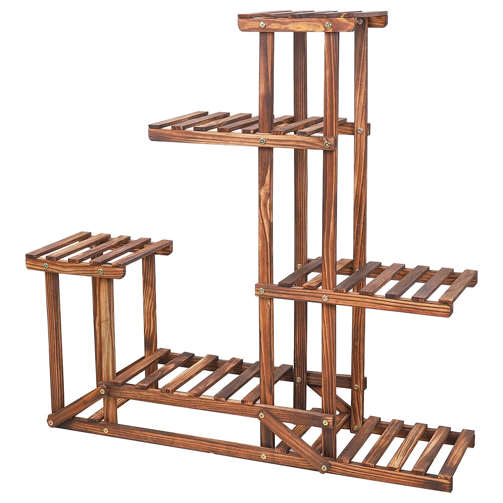 6-Tier Wooden Plant Stand for Indoor and Outdoor Use