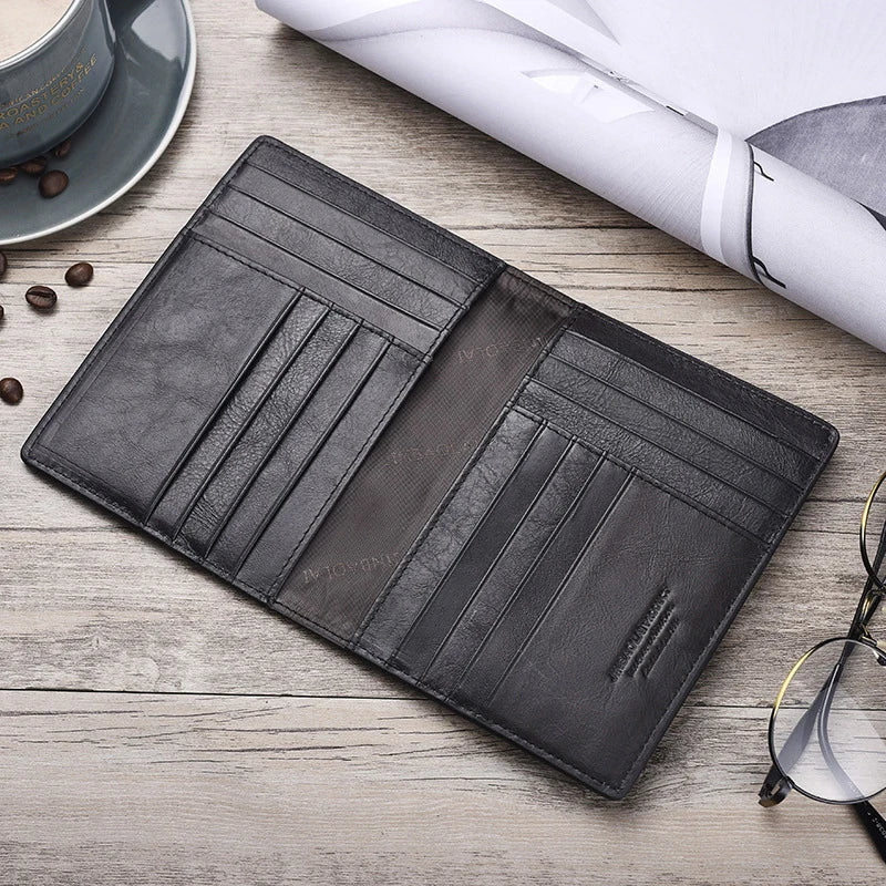 Slim Leather Passport and Card Holder and Cover ID Wallet - Genuine Cow Leather, Vintage Style