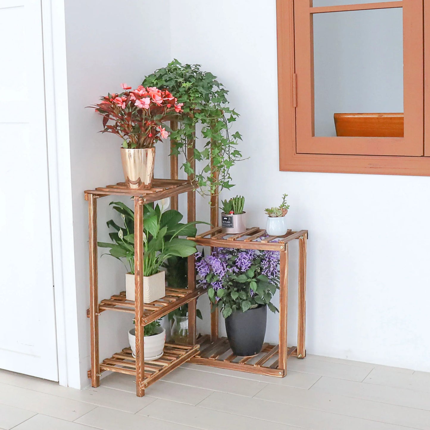 6-Tier Wooden Plant Stand for Indoor and Outdoor Use