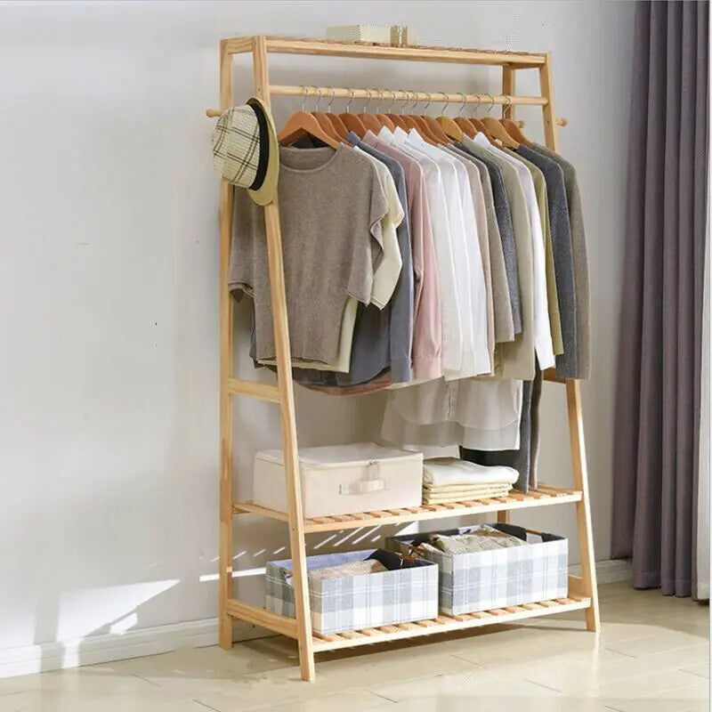 Bamboo Garment Coat Rack with Shelves – Heavy Duty Organizer for Clothes and Shoes