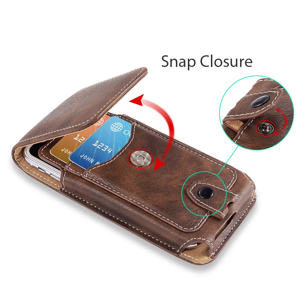 Vertical Leather Phone Holster Belt Clip Pouch for Samsung iPhone Xiaomi Huawei