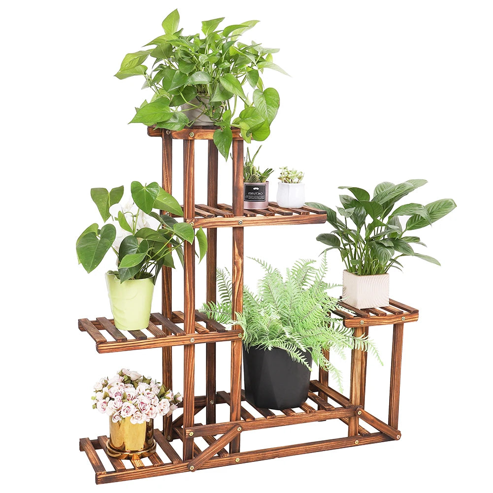 6-Tier Wooden Plant Stand for Indoor and Outdoor Use