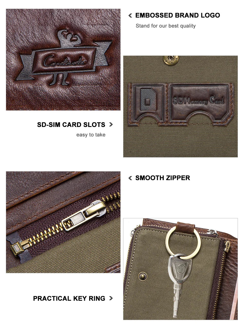 100% Genuine Leather RFID Men’s Wallet with Zipper, Large Capacity Coin Purse and Card Holder