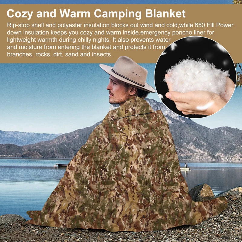 Tactical Camouflage Poncho Liner – Water-Repellent Blanket for Camping & Hunting