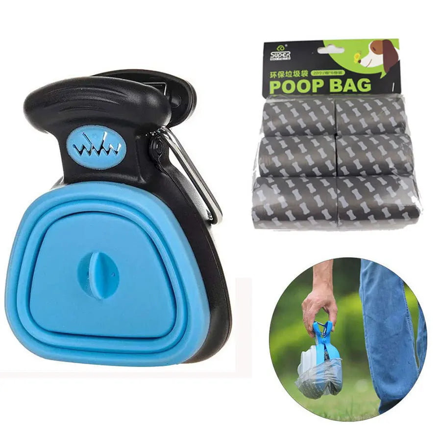 Travel Foldable Dog Poop Bag Dispenser & Pooper Scooper with Waste Bags