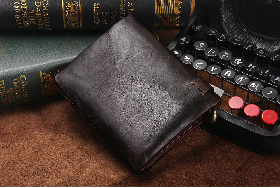 Men's Genuine Leather Bifold Wallet RFID Blocking, Zipper Coin Purse Card Holder