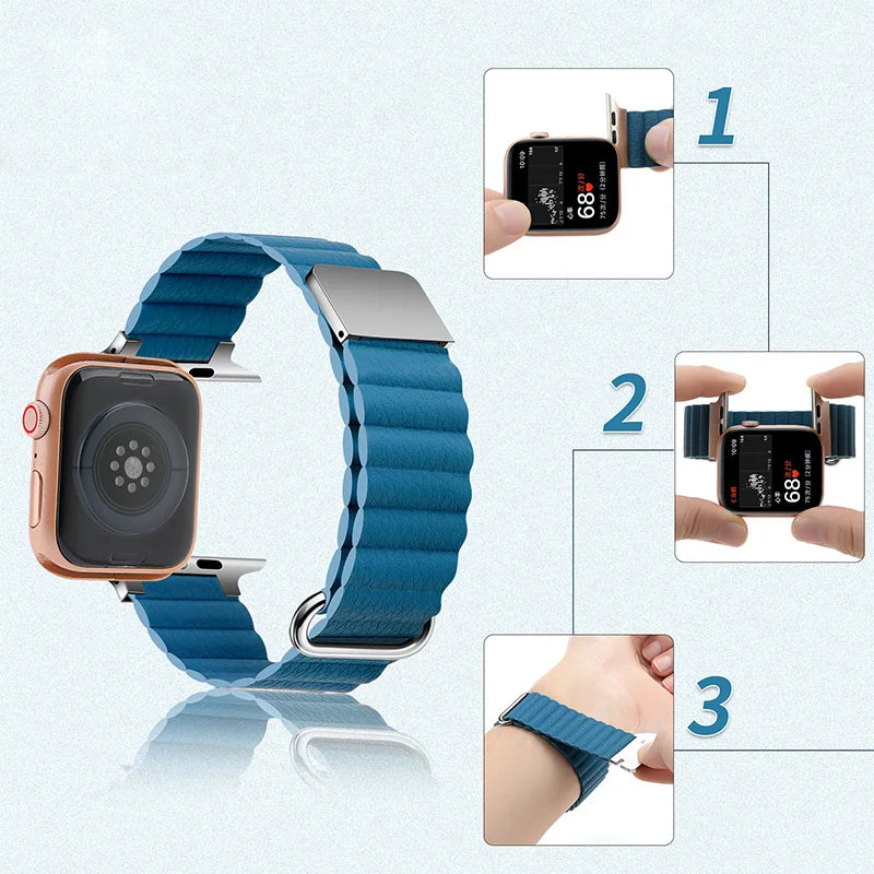 Leather Loop Strap for Apple Watch Ultra 38mm-49mm Magnetic Bracelet