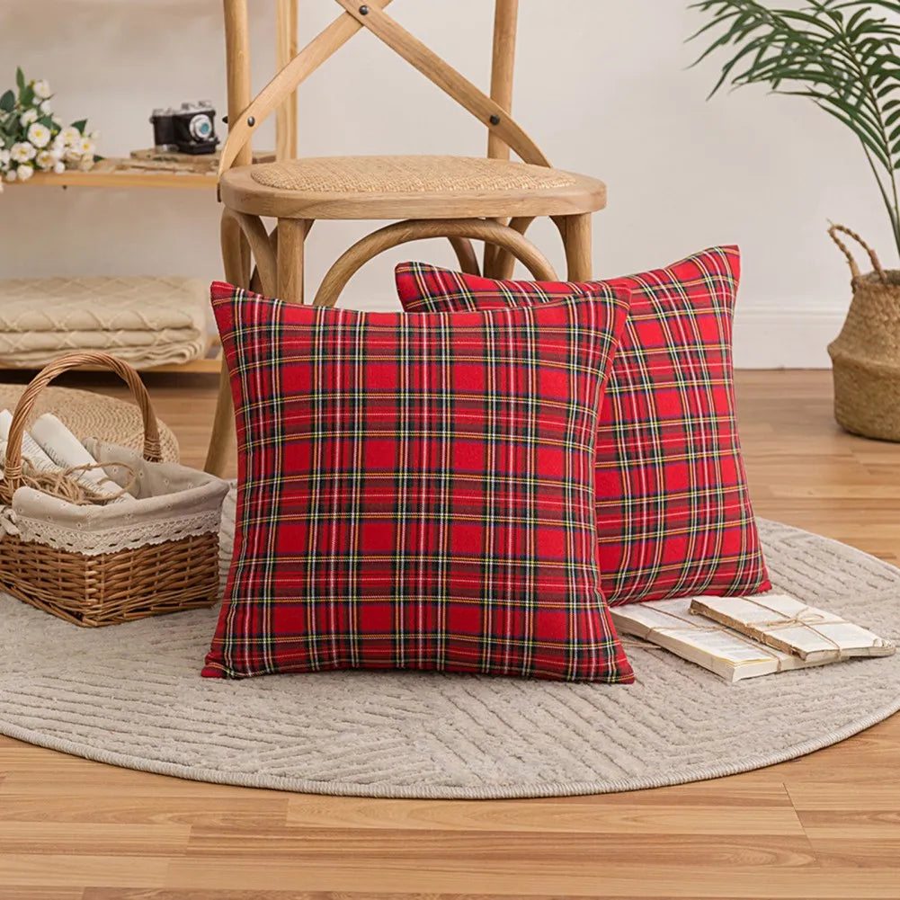 2-Pack Christmas Plaid Pillowcases, 18x18 & 20x20 Inch, Geometric Red Pattern