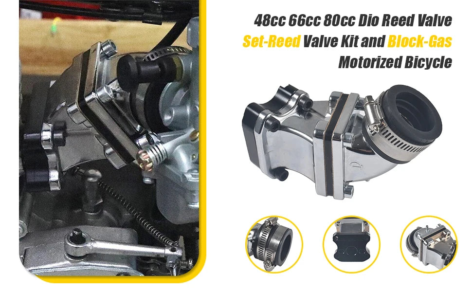 Dio Reed Valve Block Kit for 66cc 80cc 2-Stroke Motorized Bicycle Engine Upgrade