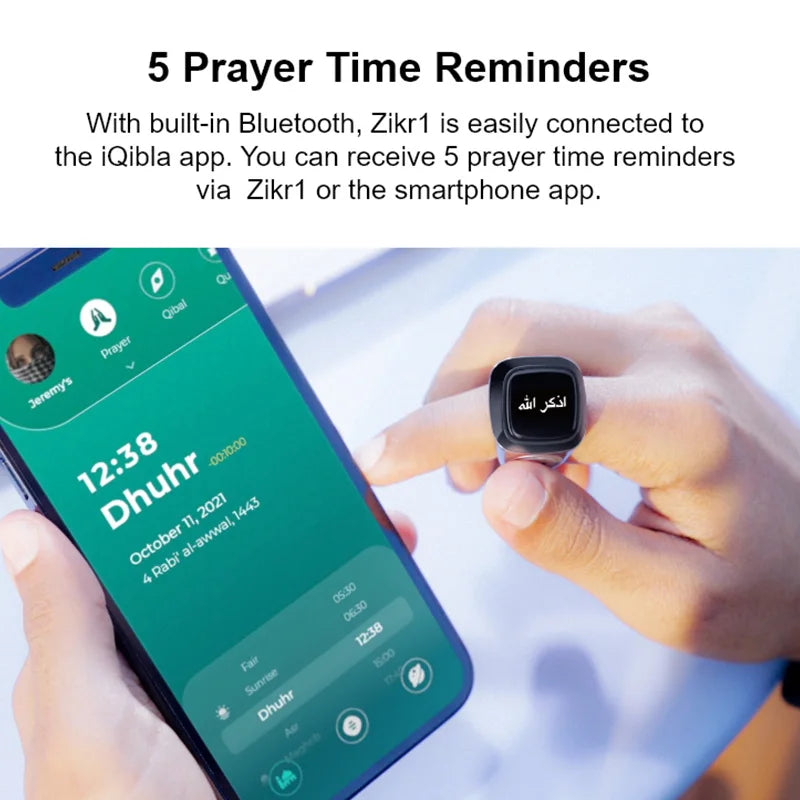 Smart Tasbih Tally Counter Bluetooth Ring with Prayer Reminder & OLED Display