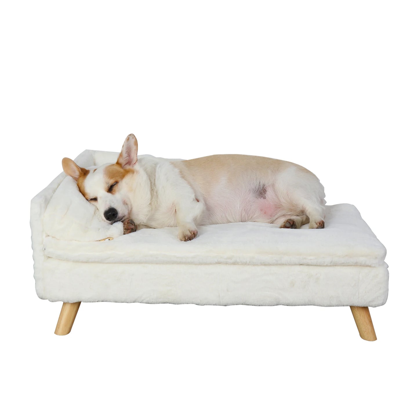 Elevated Pet Sofa Bed with Waterproof Cushion and Sturdy Wood Legs for Small Pets