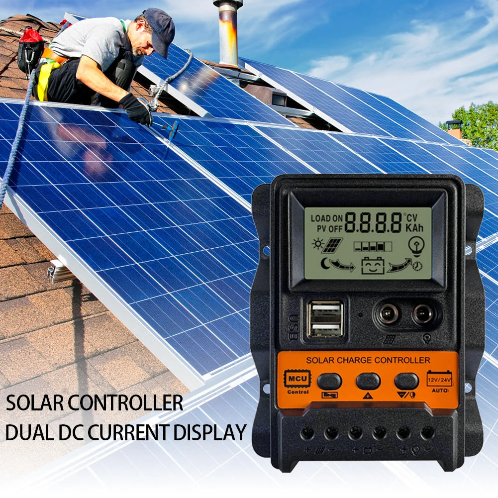 Solar Charge Controller 10A/20A/30A 12V/24V PWM Regulator with LCD Display