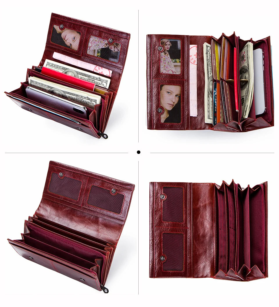 Women’s Genuine Leather Long Wallet Multi-functional Clutch, Card Holder & Purse