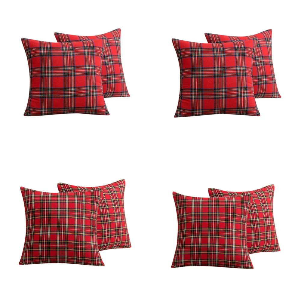 2-Pack Christmas Plaid Pillowcases, 18x18 & 20x20 Inch, Geometric Red Pattern