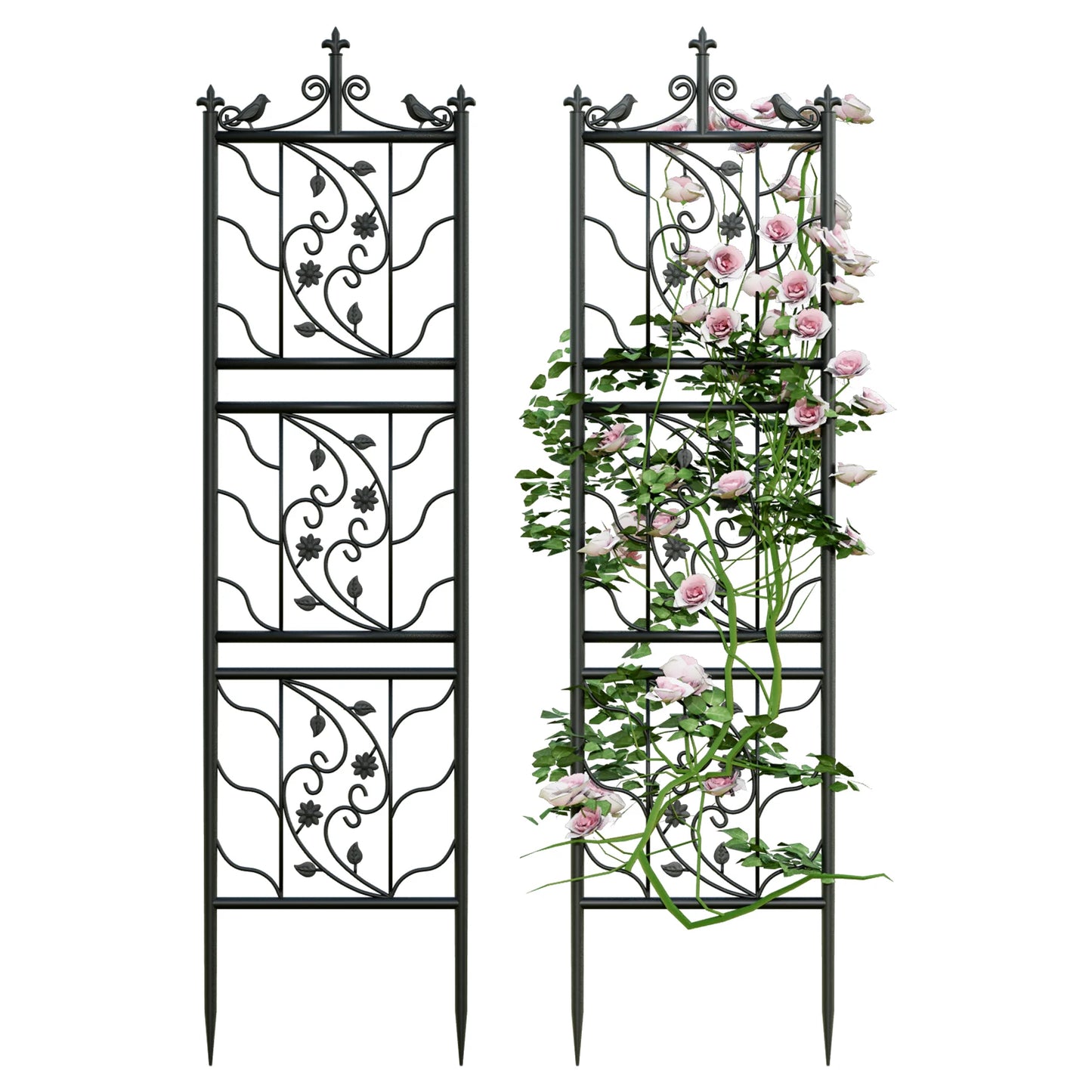 71” Tall Metal Garden Trellis Decorative Fence for Climbing Plants & Outdoor Use