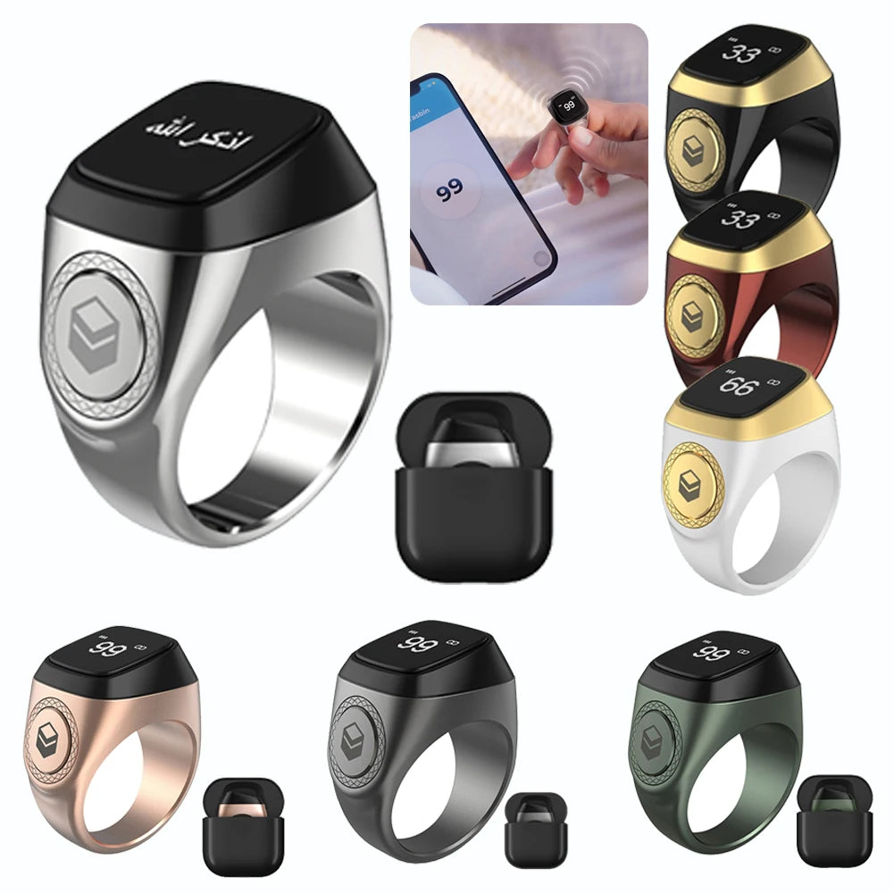 Smart Tasbih Tally Counter Bluetooth Ring with Prayer Reminder & OLED Display