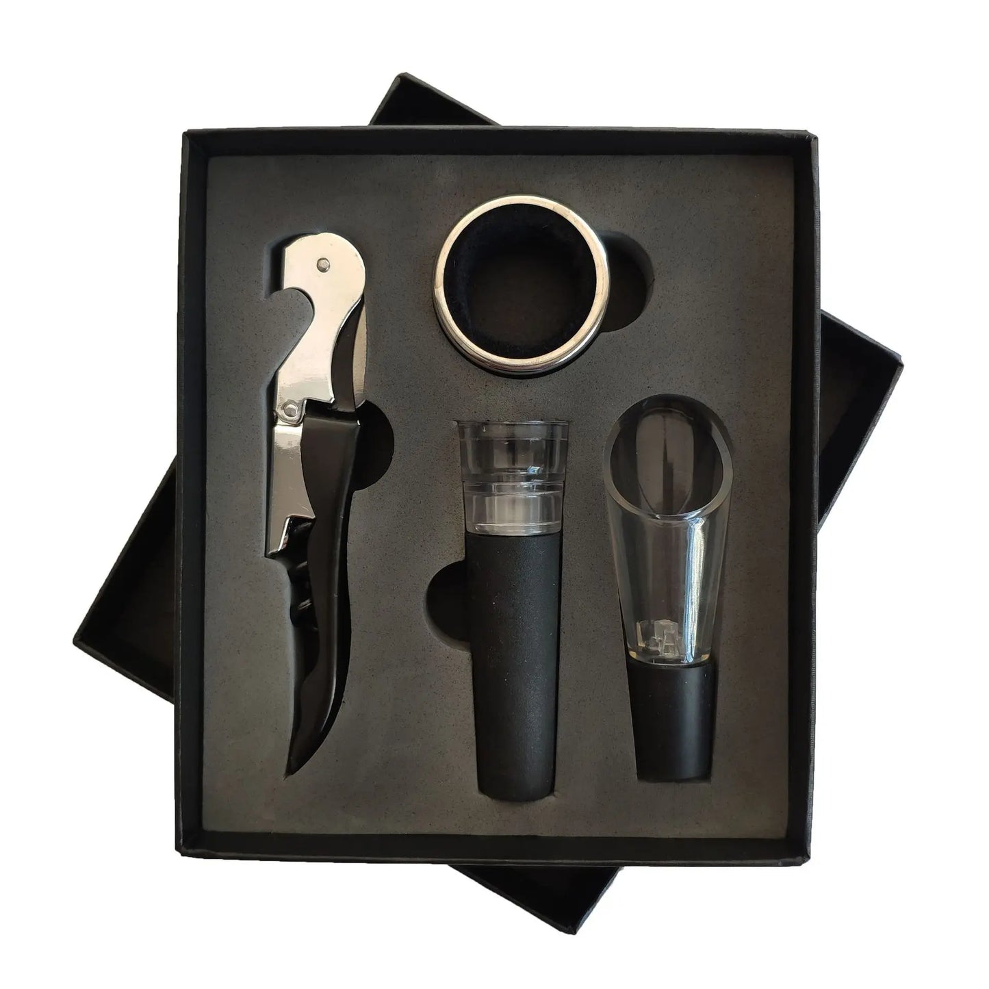 Wine Bottle Opener Set with Stopper & Cup Storage Case Stainless Steel Kit