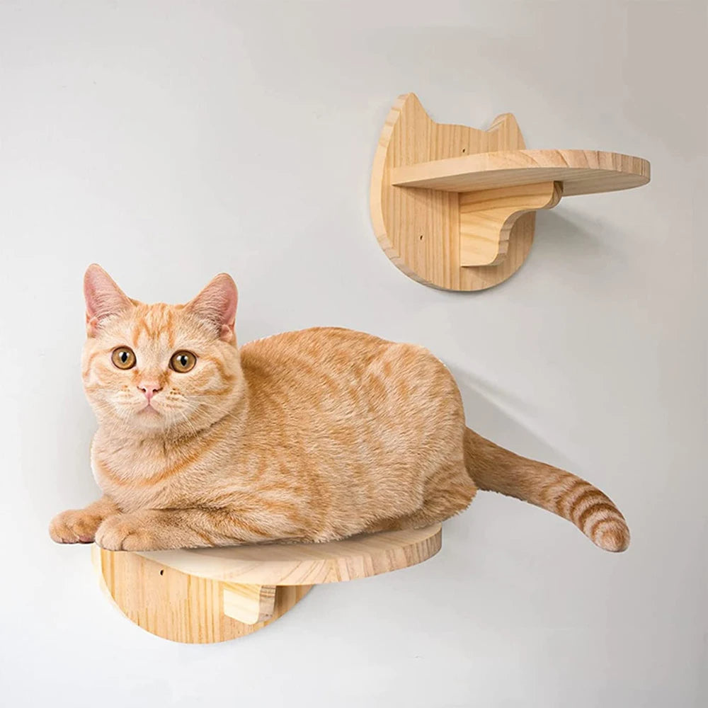 Cat Wall Mounted Wooden Climbing Ladder and Hammock with Scratching Post