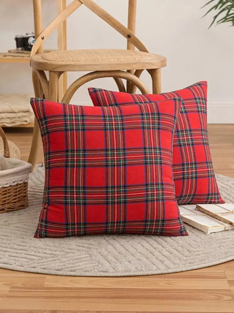 2-Pack Christmas Plaid Pillowcases, 18x18 & 20x20 Inch, Geometric Red Pattern