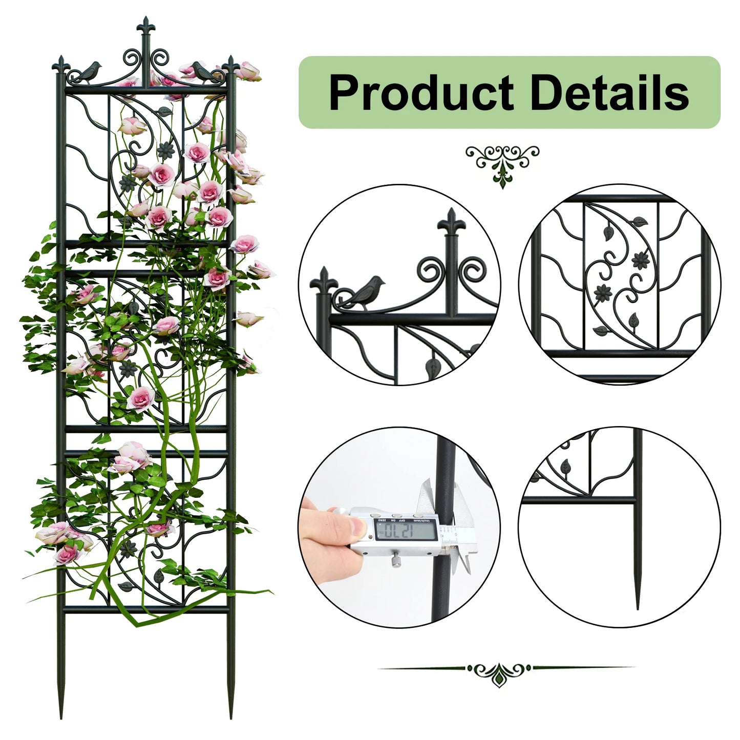 71” Tall Metal Garden Trellis Decorative Fence for Climbing Plants & Outdoor Use